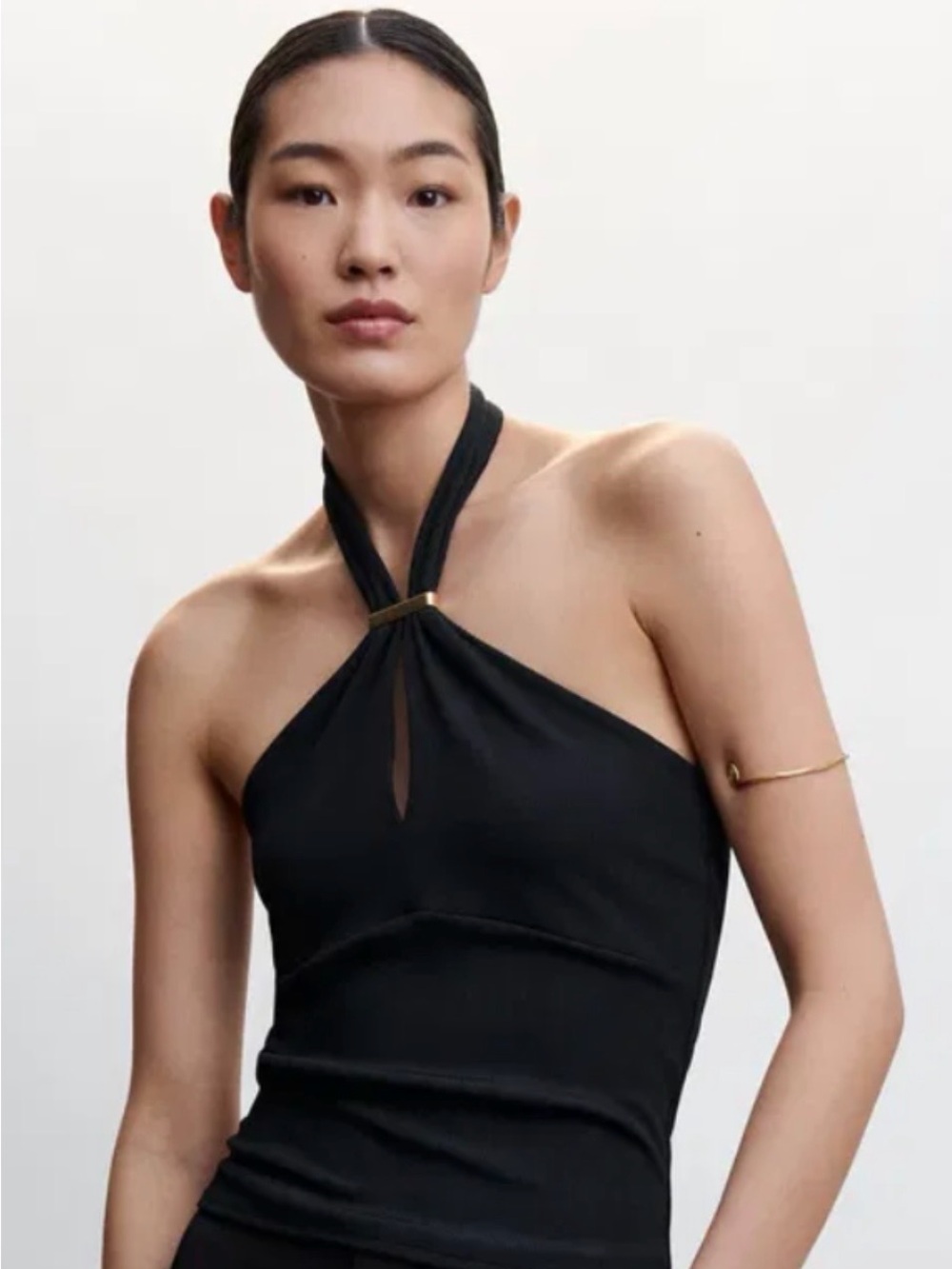 Mango Woman  Ribbed Halter Tank Top in Black Size Small Like New